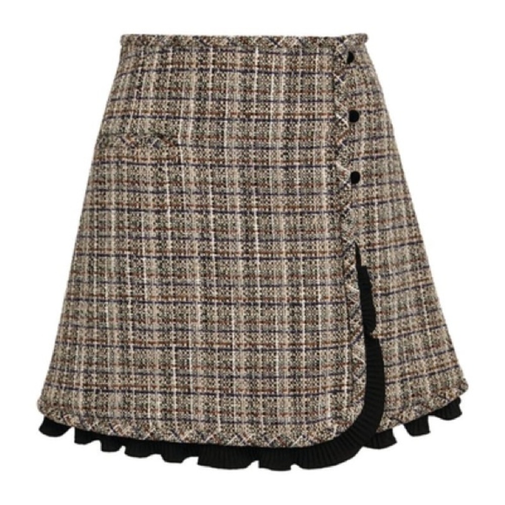 SANDRO Ruffle-trimmed Metallic Tweed Mini Wrap Skirt In Beige